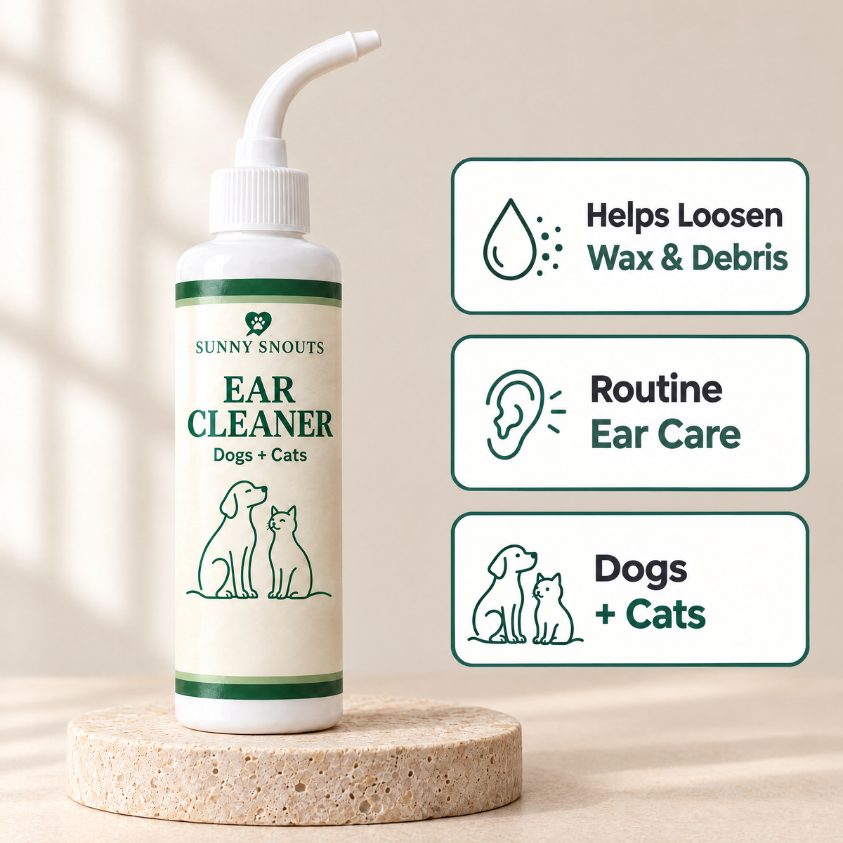 Sunny Snouts Ear Cleaner for Dogs & Cats — helps loosen wax & debris, routine ear care, for dogs + cats