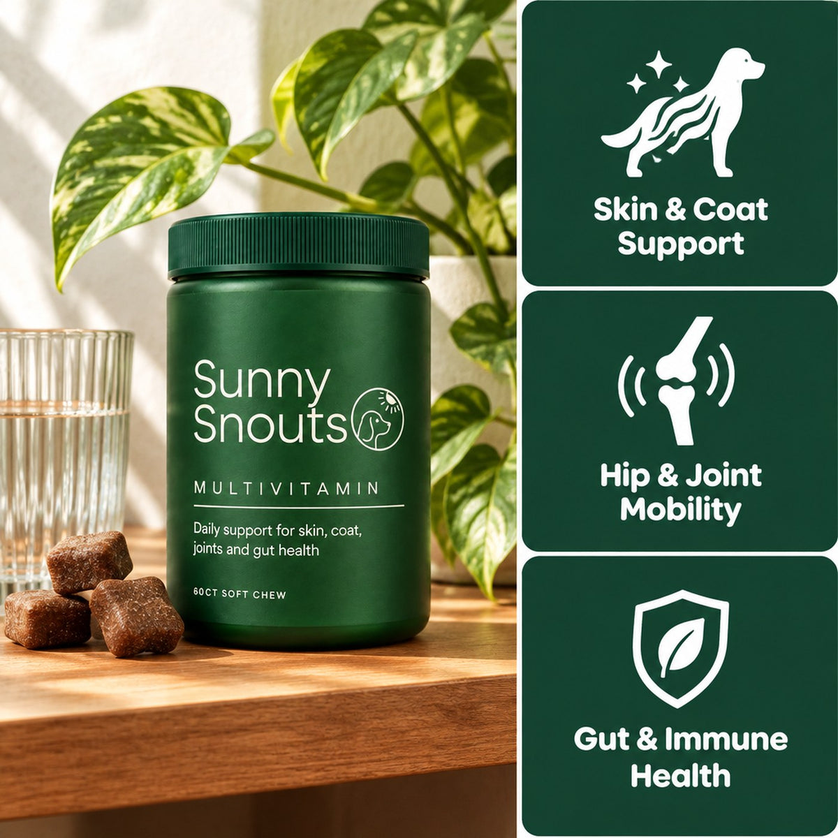 Sunny Snouts Daily Multivitamin: skin & coat support, hip & joint mobility, gut & immune health