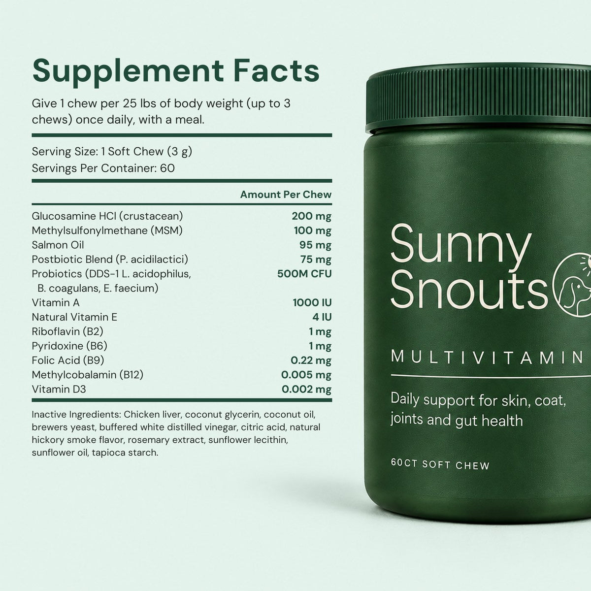 Supplement facts per soft chew